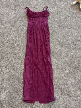 ASOS- Murci exclusive sheer lace corset detail cami maxi dress in purple- Size 2